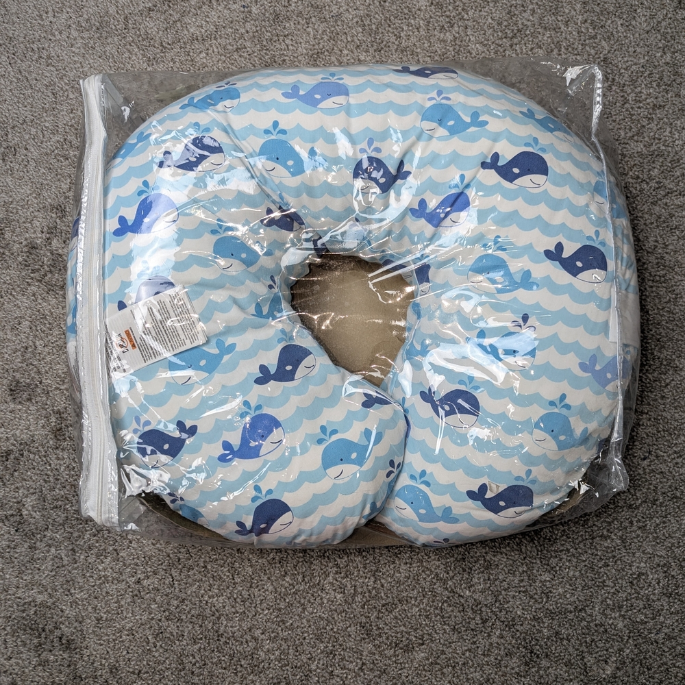 Boppy Slipcovered Pillow with Blue and White Design